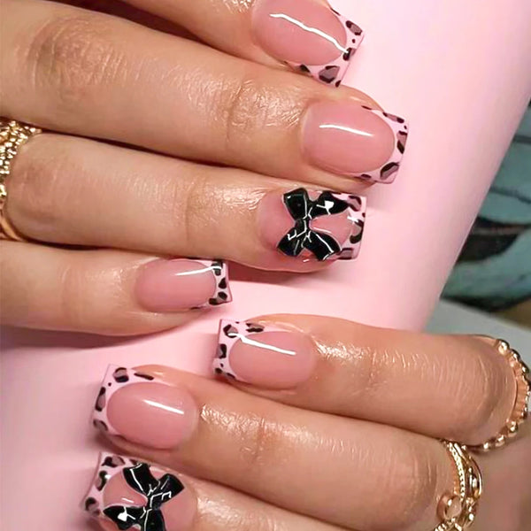 Leopard French Press-On Nails Short Square Set