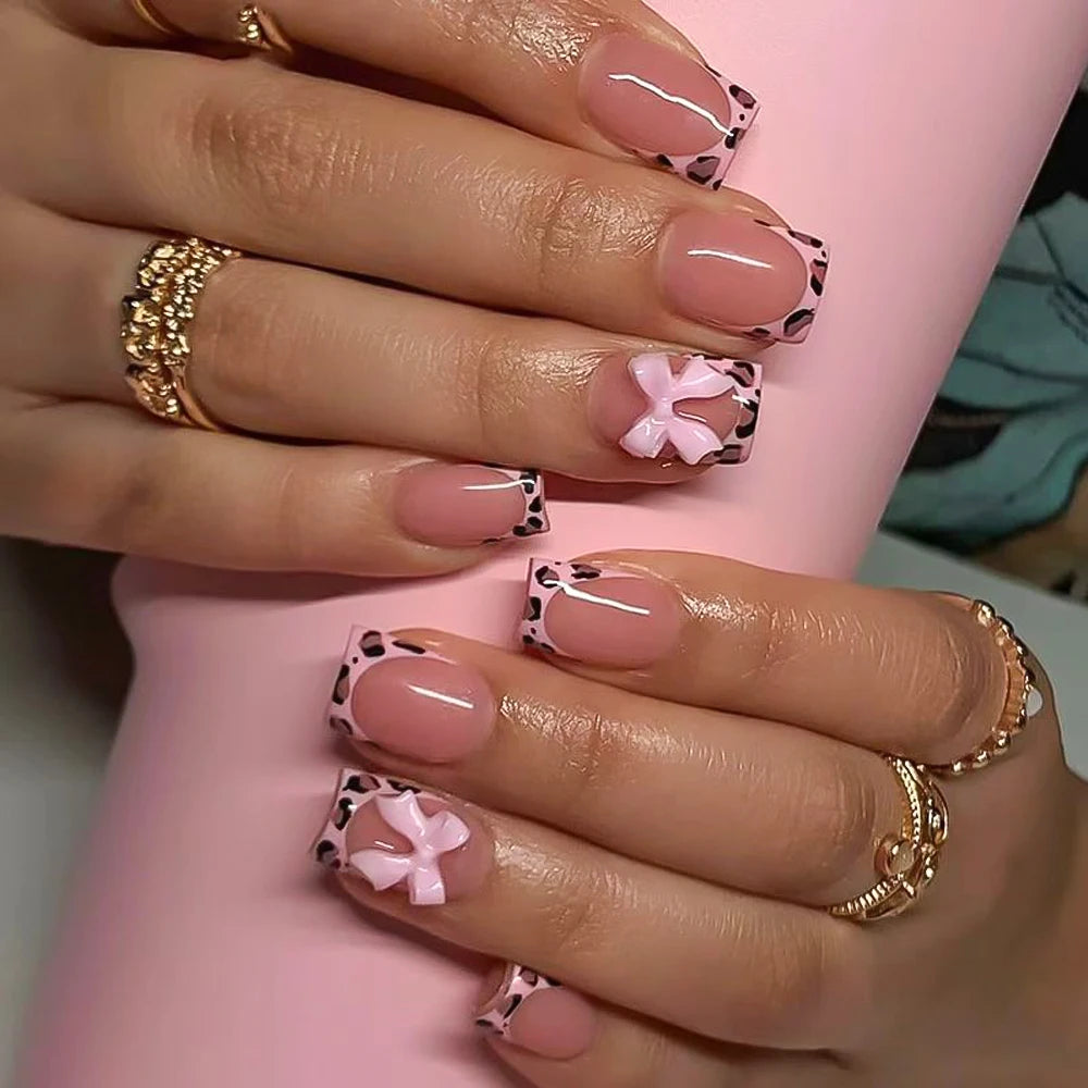 Leopard French Press-On Nails Short Square Set