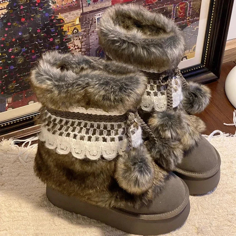 Fluffy Snowproof Cozy Midcalf Laceup Boots