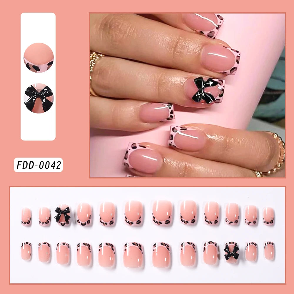Leopard French Press-On Nails Short Square Set